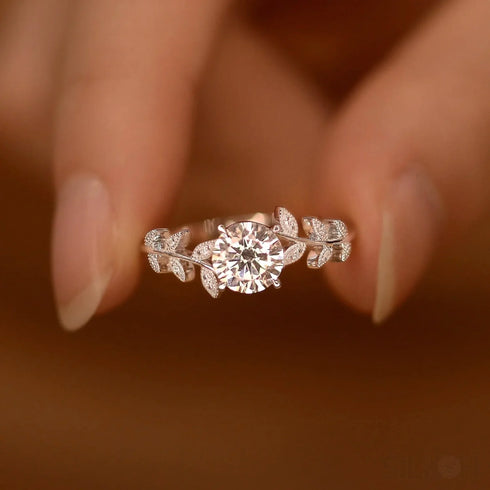 1 Carat Moissanite Sterling Silver Leaf Engagement Ring